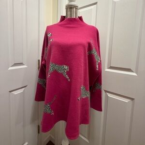 Entro Fuchsia Leopard Print Women's Turtleneck Sweater